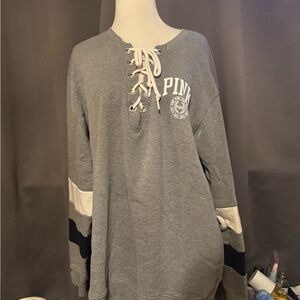 PINK Gray Lace-Up Sweatshirt